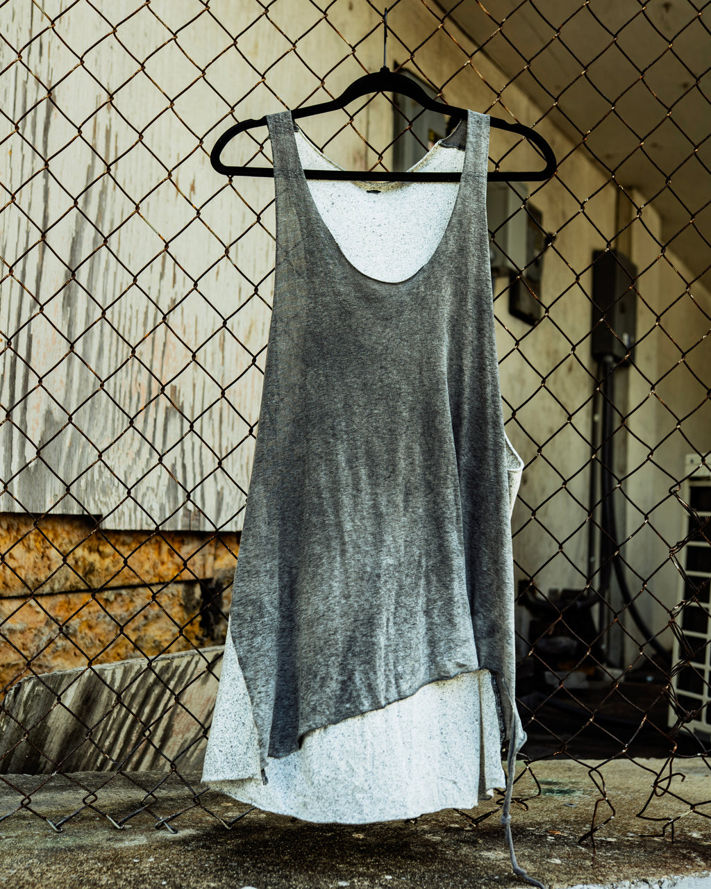 Stage Worn Gray White Tank