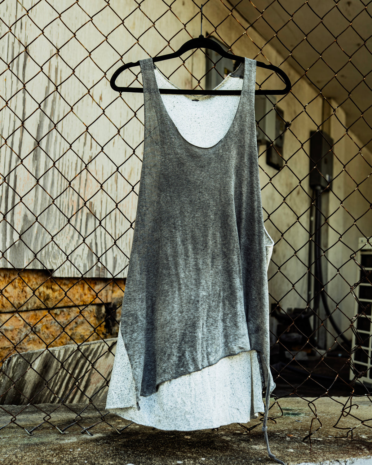 Stage Worn Gray White Tank